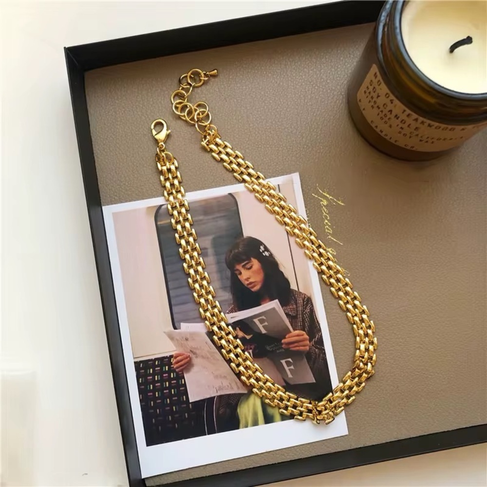 Gold Multi-Row Chain Choker Necklace - Women Jewelry - Picture 7 of 8
